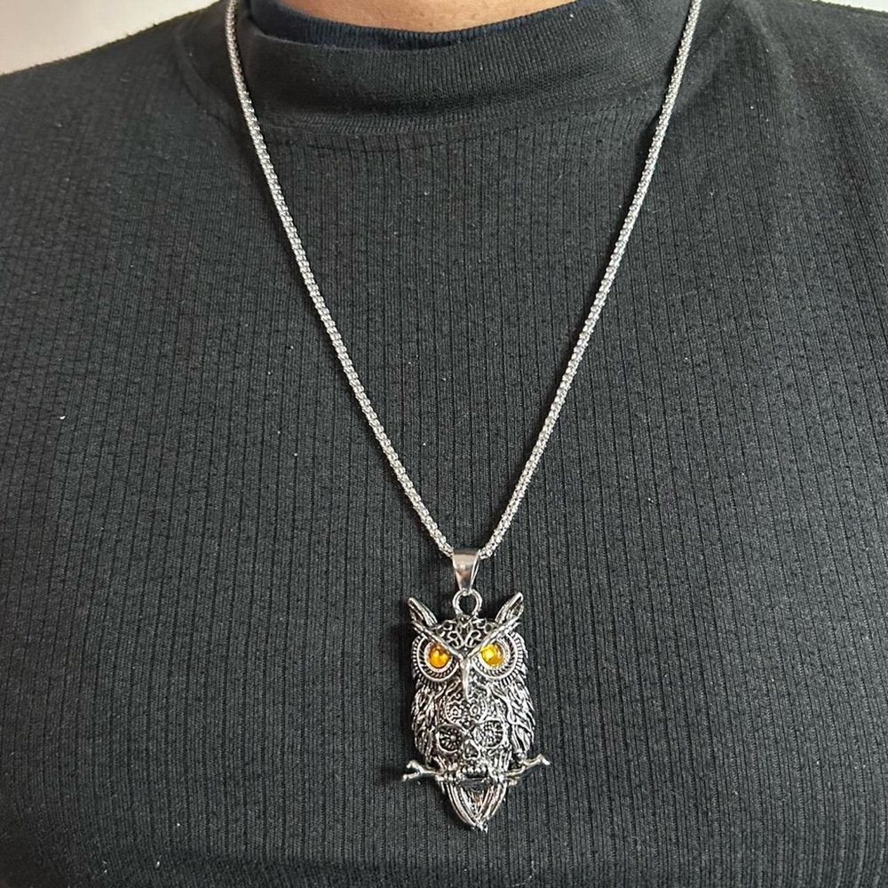 Silver Owl Pendant Necklace